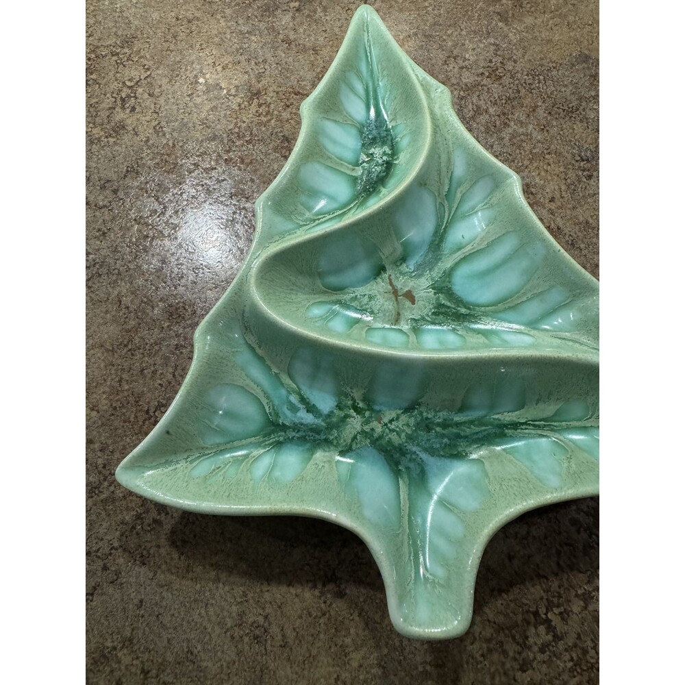 1971 Ceramic Hand Painted Christmas Tree Serving Plate. Christmas in July